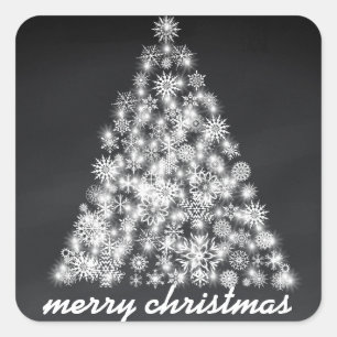 Black Chalkboard Funkelnd Weihnachtsschneeflocke Quadratischer Aufkleber
