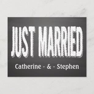 Black Chalkboard Just Married Hochzeit Ankündigung