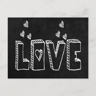Black Chalkboard Liebe & Hearts Vintage Wedding Postkarte