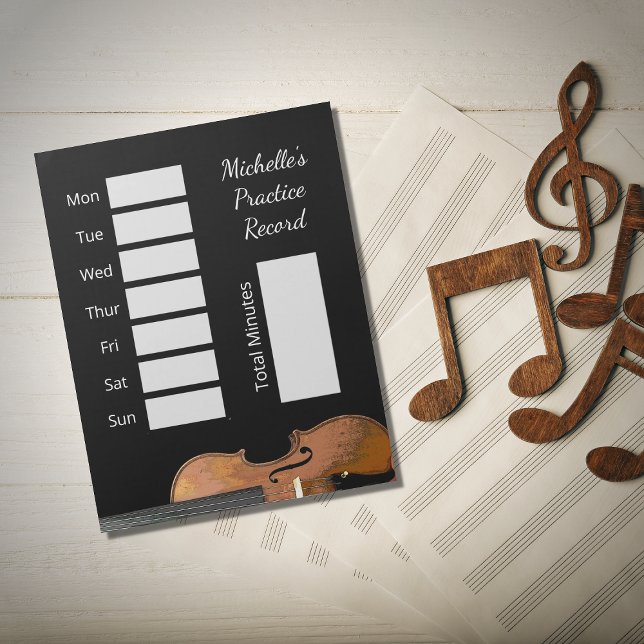 Black Chalkboard Musical Violin Practice Record Notizblock (Von Creator hochgeladen)