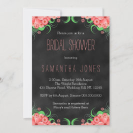 Black Chalkboard Pink Floral Brautparty lädt ein Einladung