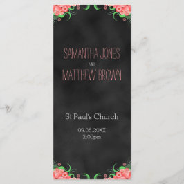 Black Chalkboard Pink Floral Wedding Program Cards Programm