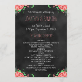 Black Chalkboard Pink Floral Wedding Programm