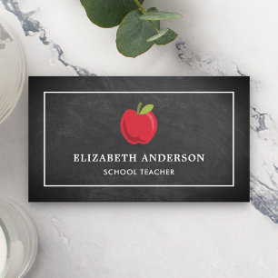 Black Chalkboard Red Apple School Lehrer Visitenkarte