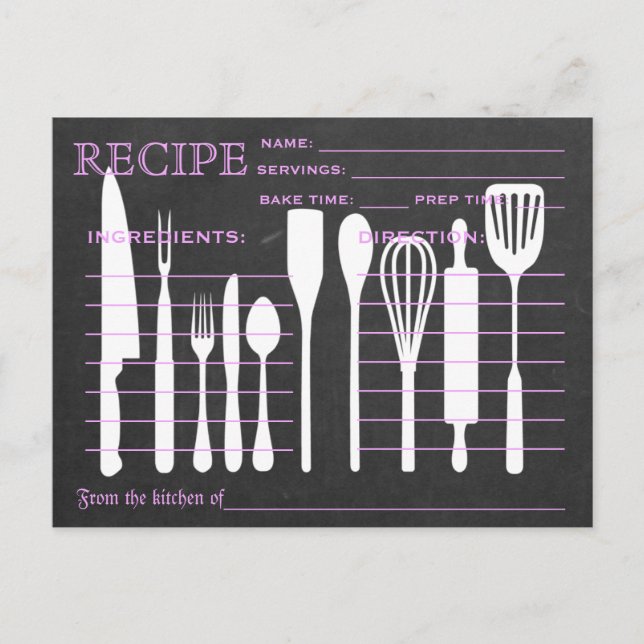 Black Chalkboard Retro Rezept Card Küche Tools Postkarte (Vorderseite)