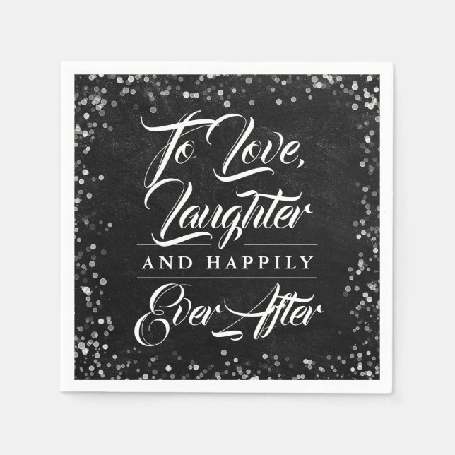 Black Chalkboard Rustic Happily Ever After Wedding Serviette (Vorderseite)