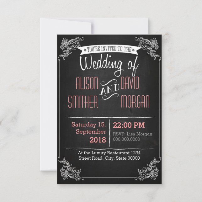 Black chalkboard wedding invitation einladung (Vorderseite)