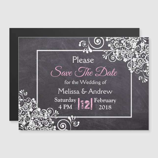 Black Chalkboard Wedding Save the Date Magnet (Vorne/Hinten)