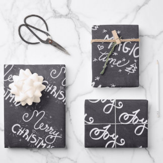 Black Chalkboard White Script Frohe Weihnachten Geschenkpapier Set