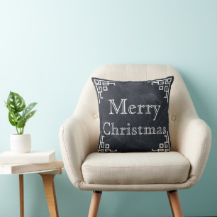 Black Chalkboard White Swirl Frohe Weihnachten Kissen