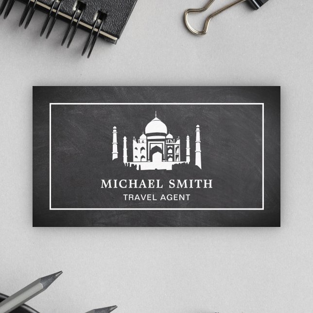 Black Chalkboard White Taj Mahal Travel Agent Visitenkarte (Von Creator hochgeladen)