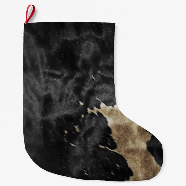 Black Champagne Gold Cowhide Großer Weihnachtsstrumpf (Vorderseite)