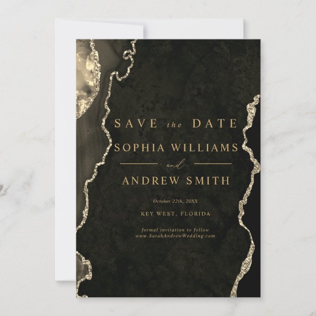 Black & Champagne Gold Modern Save the Date Einladung (Vorderseite)