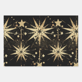 Black & Champagne Gold Sternexplosionen & Stardust Geschenkpapier Set