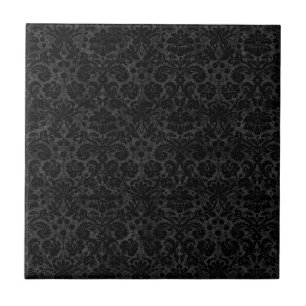 Black Charcoal Damask Fliese