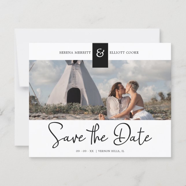 Black Cheap Custom Foto Instant Verlobt Couple (Vorderseite)