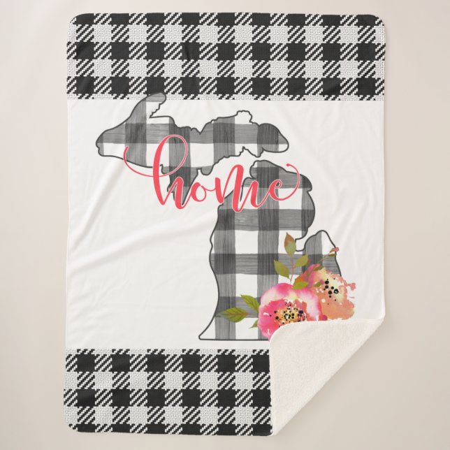 Black Checked Michigan Sherpa Blanket Sherpadecke (Vorderseite)