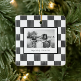 Black Checkerboard Personalized Photo Keramikornament