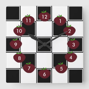 Black Checkered: Apple Wall Clock Quadratische Wanduhr