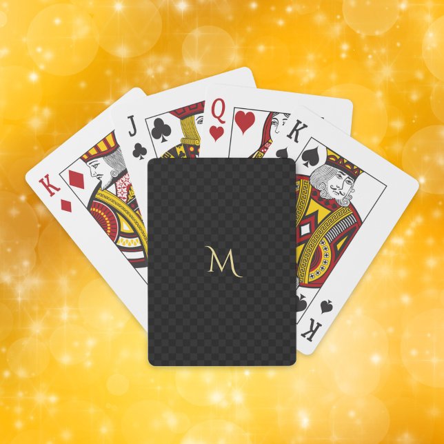 Black Checkered Gold Mit Monogramm Moderne Stilvol Spielkarten (Black Checkered Gold Monogrammed Modern Stylish Playing Cards)