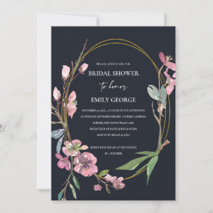BLACK CHERRRY BLOSSOM FLORAL BRAUTPARTY INVITE DANKESKARTE