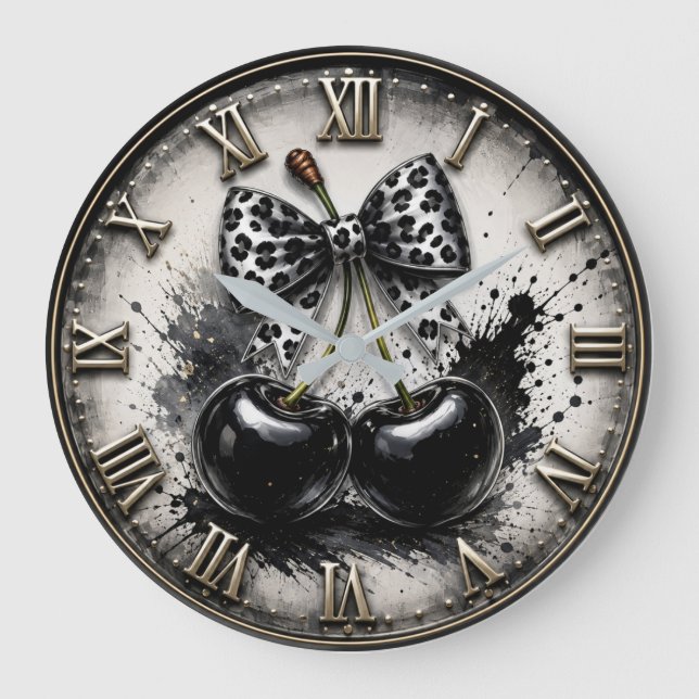 Black Cherry Modern Monochrome Kitchen Große Wanduhr (Vorderseite)