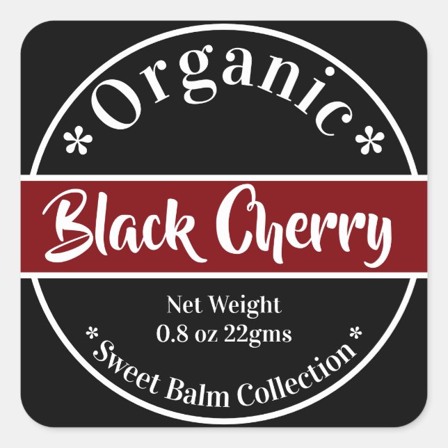 Black Cherry - Modern Typografy Label Collection Quadratischer Aufkleber (Vorderseite)