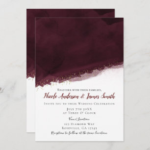 Black Cherry Watercolor & Gold Moderne schicke Hoc Einladung