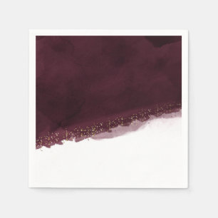 Black Cherry Watercolor & Gold Moderner Chic Elega Serviette