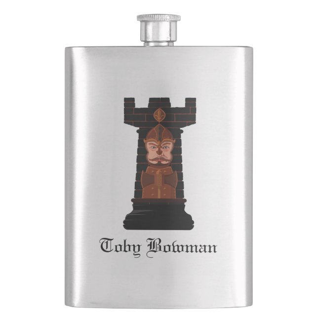 Black Chess Rook Flachmann (Vorderseite)