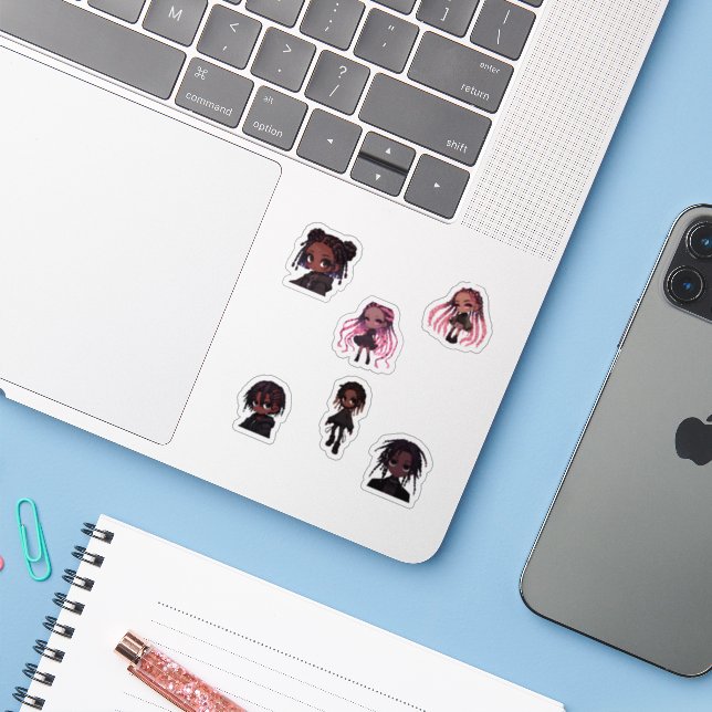 Black Chibi Goth Jungs und Girls Set von 6 Aufkleb Aufkleber (Laptop mit iPhone)