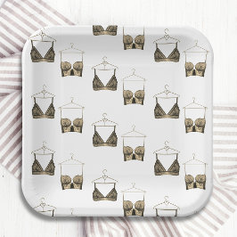 Black Chic Lace Watercolor Lingerie Brautparty Pappteller