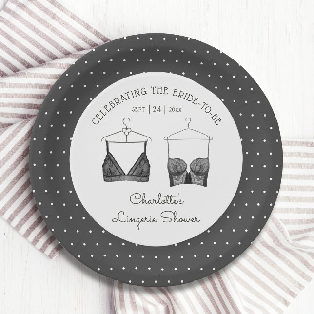 Black Chic Lace Watercolor Lingerie Brautparty Pappteller (Von Creator hochgeladen)