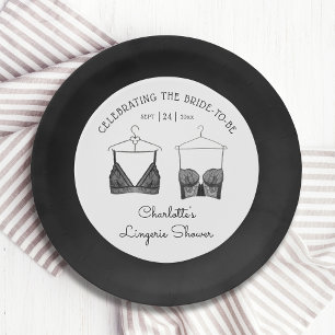 Black Chic Lace Watercolor Lingerie Brautparty Pappteller