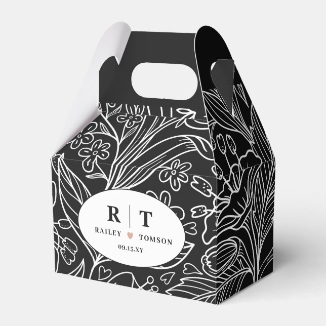 Black Chic Modern Floral Danke Hochzeit Geschenkschachtel (Vorderseite)