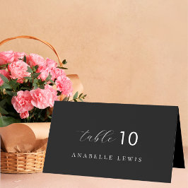 Black Chic Monogram Guest Name Wedding Platzkarte Tischnummer