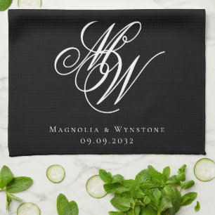 Black Chic Monogram Wedding Geschirrtuch