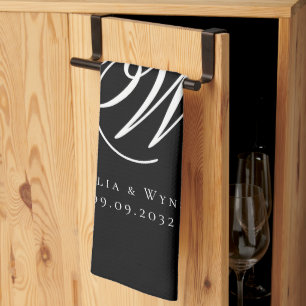 Black Chic Monogram Wedding Geschirrtuch