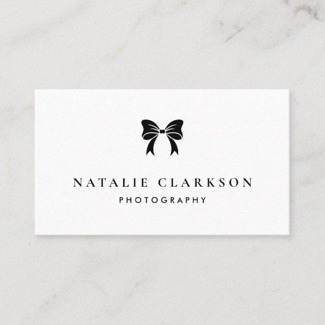 Black Chic Ribbon Bow Minimalistisch Visitenkarte (Vorderseite)