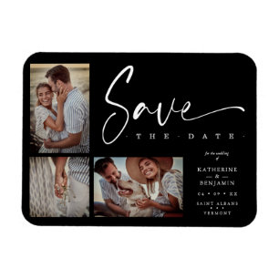 Black Chic Trendy Collage Wedding Covid19 3 Fotos Magnet