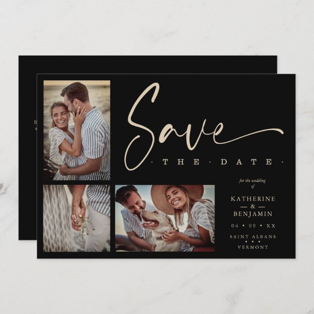 Black Chic Trendy Collage Wedding Covid19 3 Photos (Vorne/Hinten)