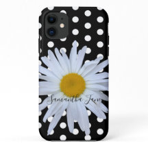 Black Chic White Polka Dos Fun Daisy Custom