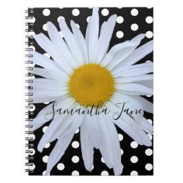 Black Chic White Polka Dots Daisy Custom Notizblock