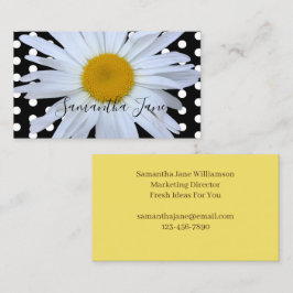 Black Chic White Polka Dots Daisy Custom Visitenkarte