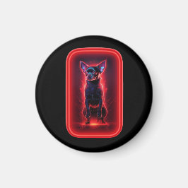 Black Chihuahua Dances Amidst Neon Red Light Magnet