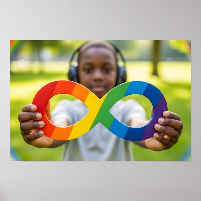 Black Child Boy mit Regenbogensymbol Poster (Vorne)