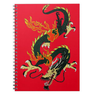 Black Chinese Dragon Notebook Notizblock