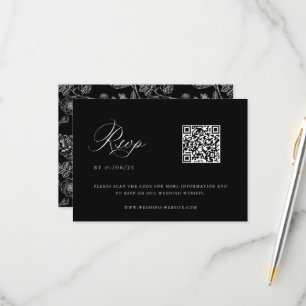 Black Chinoiserie Wedding QR Code RSVP Karte