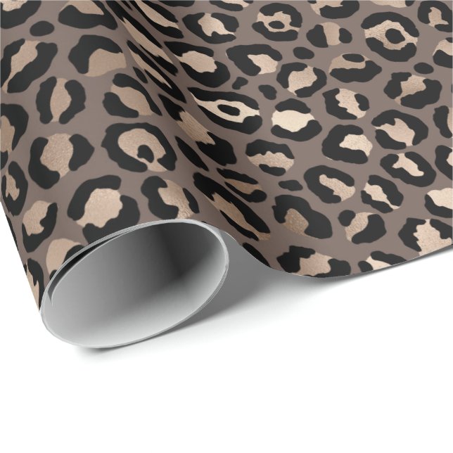 Black Chocolate Brown Bronze Leopard Print Geschenkpapier (Rolleneckpunkt)