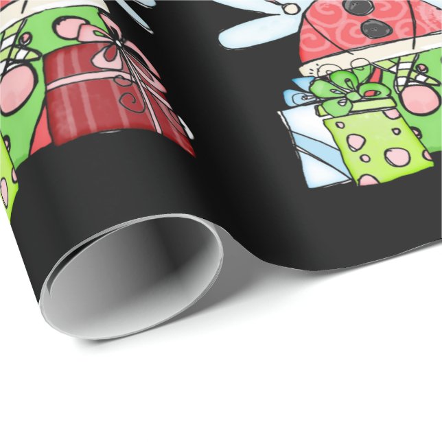 Black Christmas Angel Santa Wrapping Paper Geschenkpapier (Rolleneckpunkt)